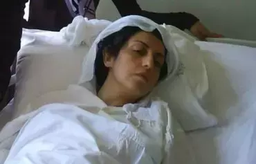 Narges Mohammadi seen here in an undated photo during a hospital stay while in prison. [Social media]