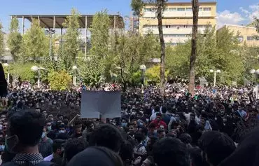 Amirkabir University students gather in protest in 2022. Once the anti-regime movement gained momentum, the protests throughout the country were not only about women's freedoms; they were also about ordinary Iranians' economic woes. [Bahar News]