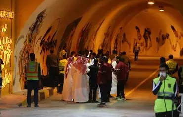 Saudi Arabia's Al-Ittihad team members are seen here after leaving the field during the AFC Champions League Group C soccer match with Iran's Sepahan at the Naghsh-e-Jahan Stadium in Esfahan on October 2, as Saudi Arabia's club administrators objected to a bust of the late IRGC Quds Force commander Qassem Soleimani. [Morteza Salehi/TASNIM/AFP]