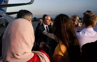 US Secretary of State Antony Blinken speaks to the media before boarding his plane in Cairo en route to Jordan on October 15. Blinken said on October 15 there was a consensus among US Arab allies to contain the Israel conflict with Hamas in the Gaza strip. [Jacquelyn Martin/Pool/AFP]
