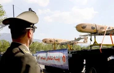 Iranian drones on display in April. [Iranian Ministry of Defense]