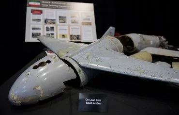 A suicide drone recovered from Yemen is displayed in Washington on December 14, 2017. [Jim Watson/AFP]